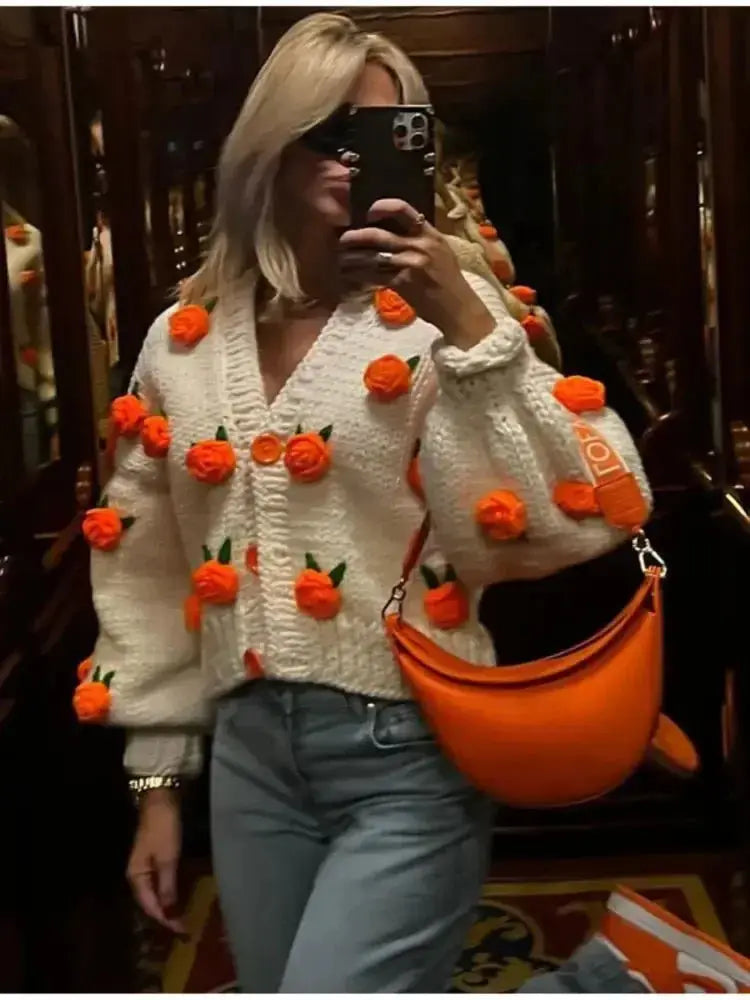 Floral Knit Cardigan | Spring V-Neck Sweater | Handcrafted Cozy Button-Up MYLINE