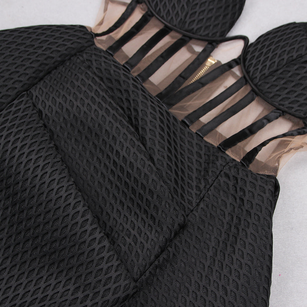Black Structured Mini Dress | Cutout Bodice Party Dress with Cage Corset Detail