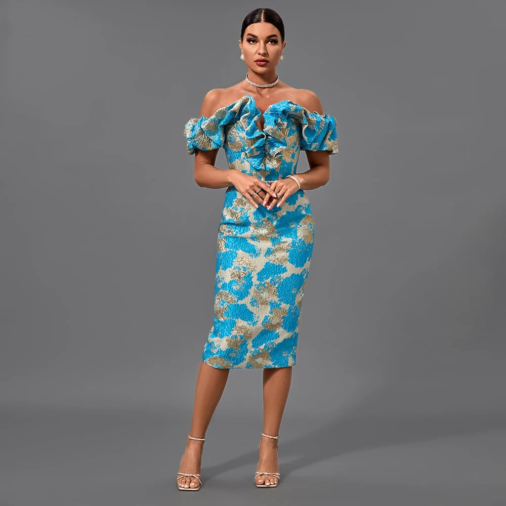 Ruffle Jacquard Midi Dress