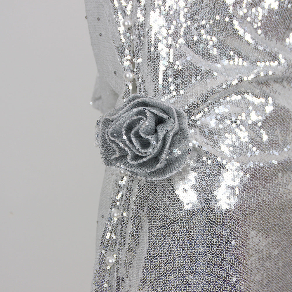 Silver Sequin Maxi Gown
