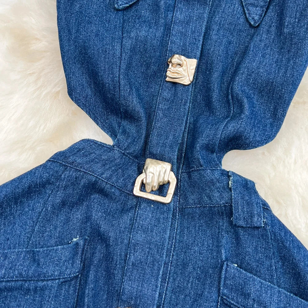 Vintage Denim Cut-Out Maxi Dress