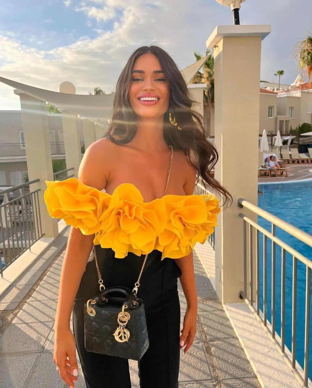 3D Flower Off-Shoulder One-Piece Swimsuit