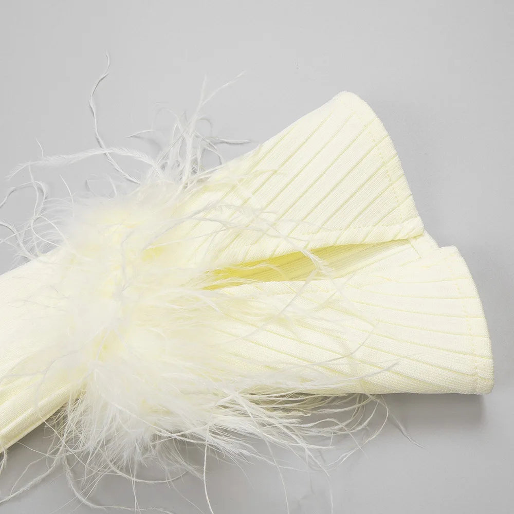 Feather Cuff Ribbed Knit Maxi Dress