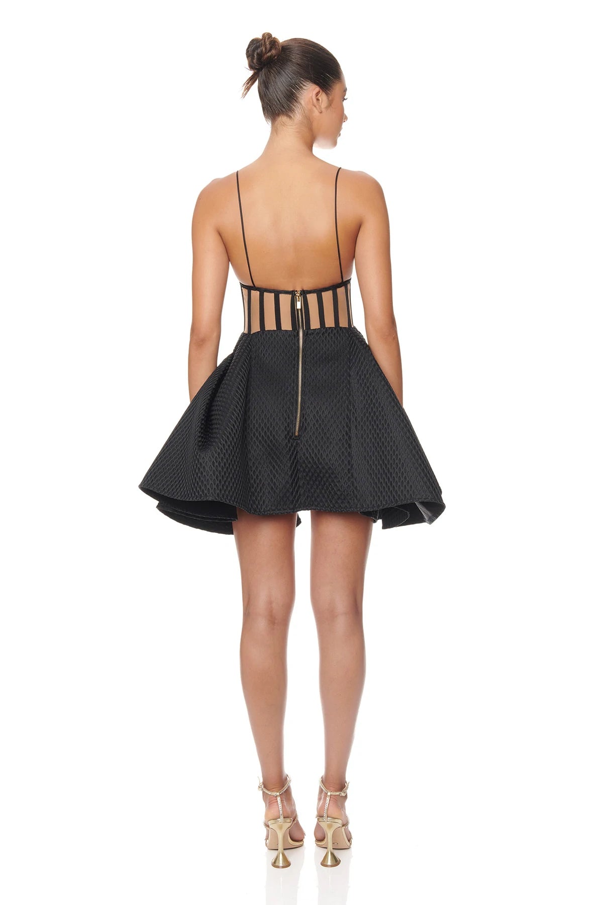 Black Structured Mini Dress | Cutout Bodice Party Dress with Cage Corset Detail