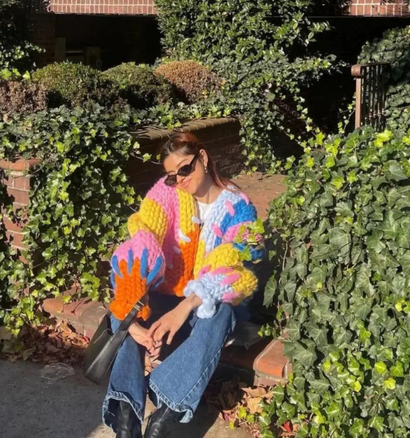 Colorful Chunky Knit Cardigan | Handcrafted Rainbow Sweater MYLINE