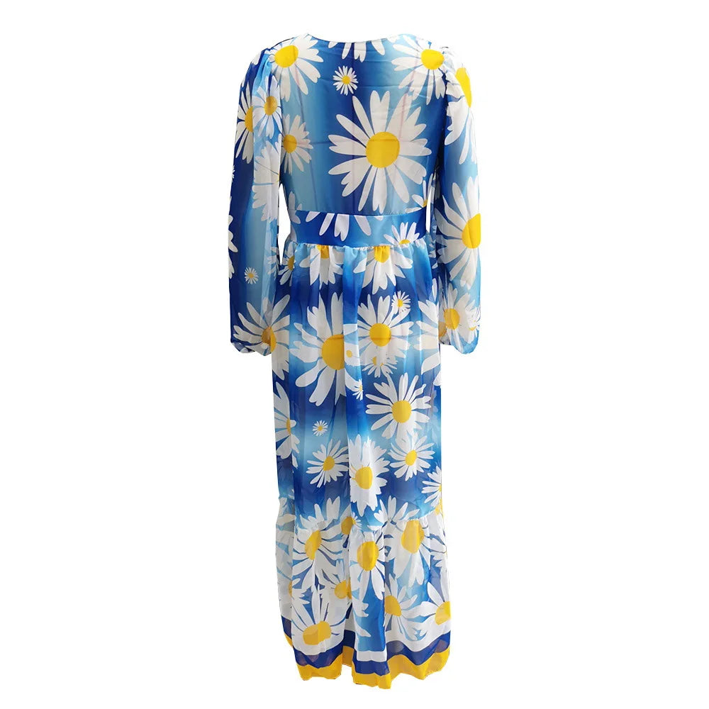 Sheer Printed Maxi Cover-Up Dress