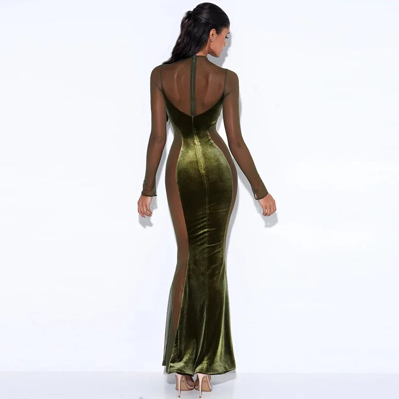 Velvet Illusion Mesh Maxi Dress