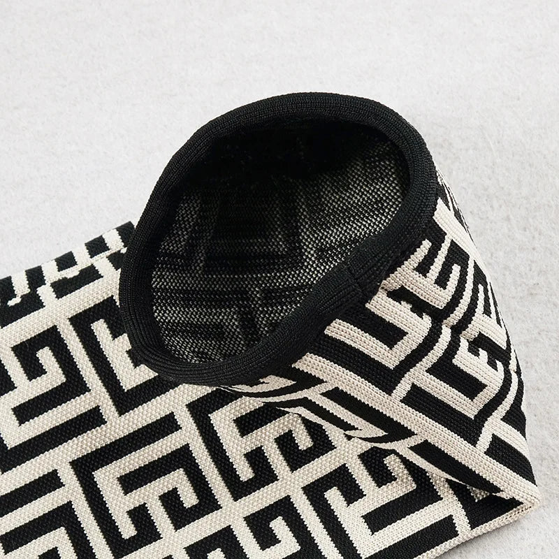 Geometric Knit Bandage Jumpsuit with Structured Shoulders