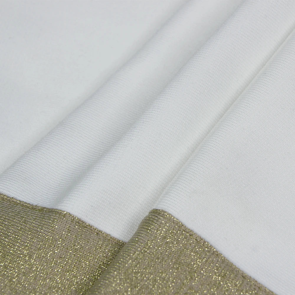 White & Gold Deep V Bandage Bodycon Dress