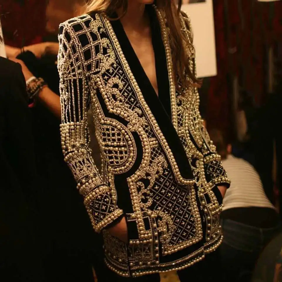 Pearl Embellished Baroque Blazer