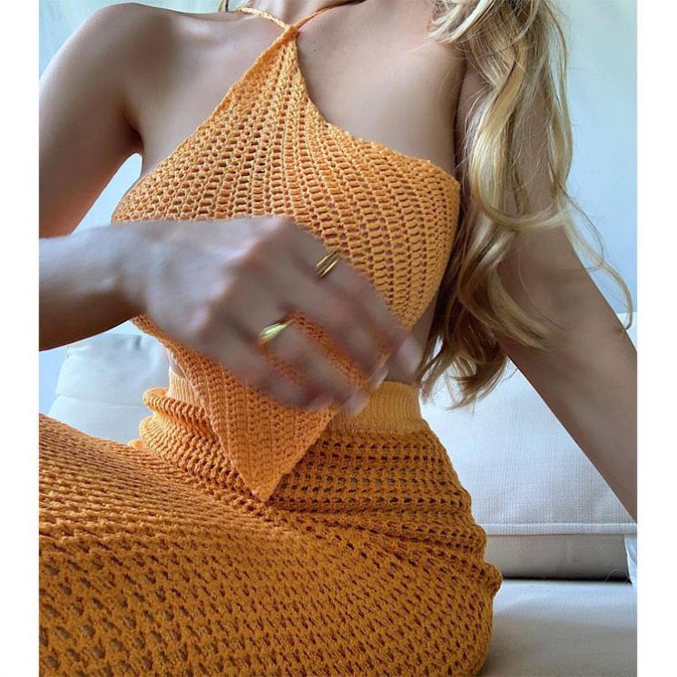 Ombre Crochet Halter Skirt Set