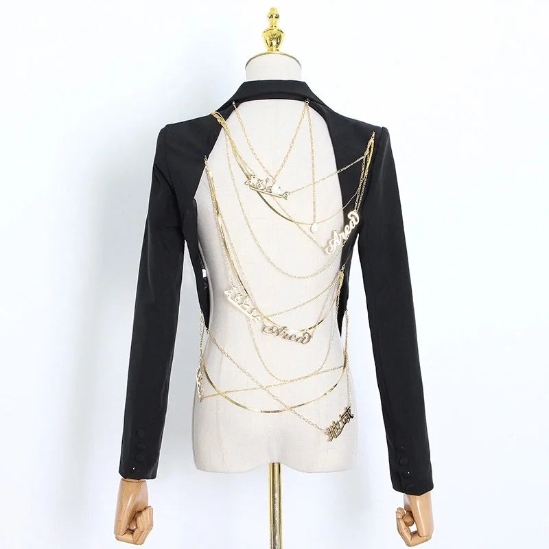 Backless Chain Detail Suit Blazer