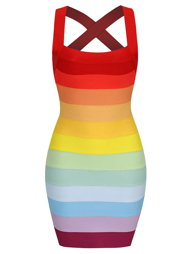 Rainbow Gradient Bandage Mini Dress