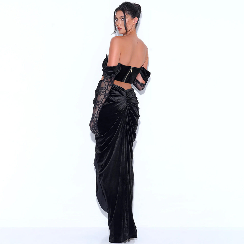Noir Lace Slit Dress
