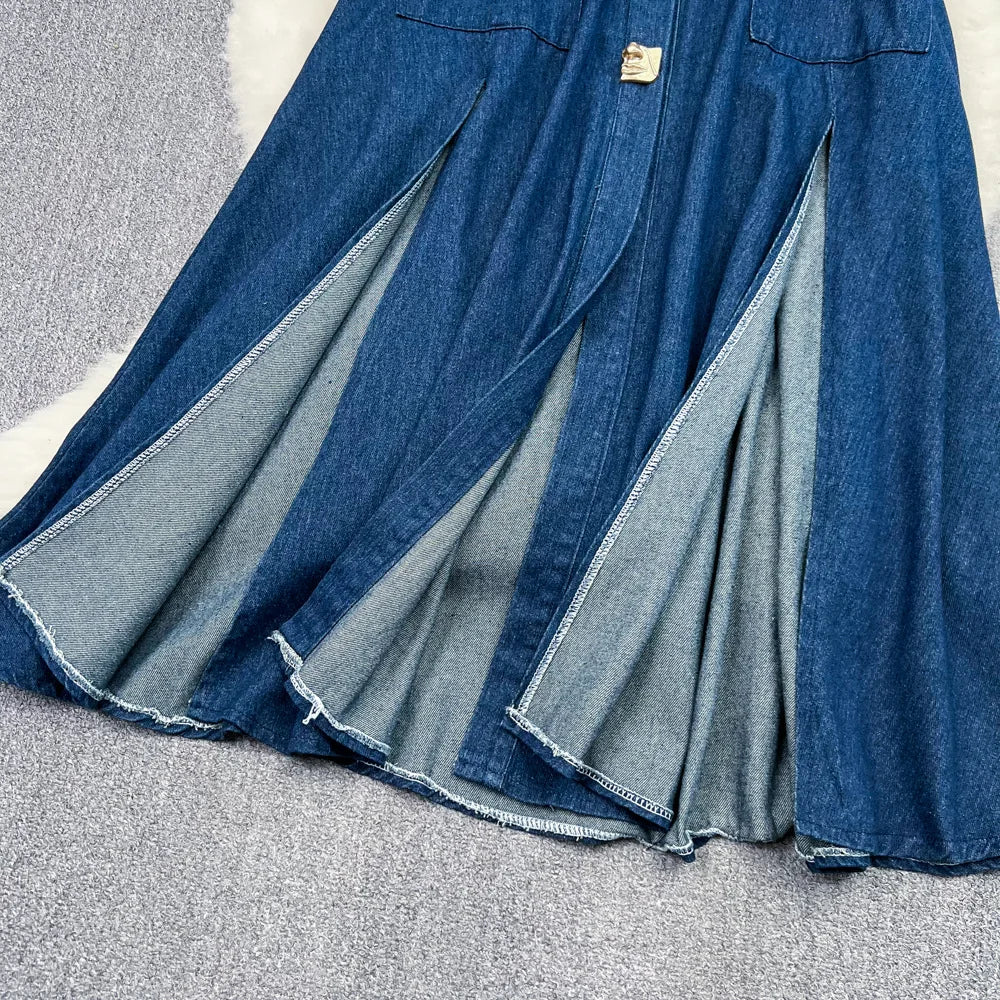 Vintage Denim Cut-Out Maxi Dress