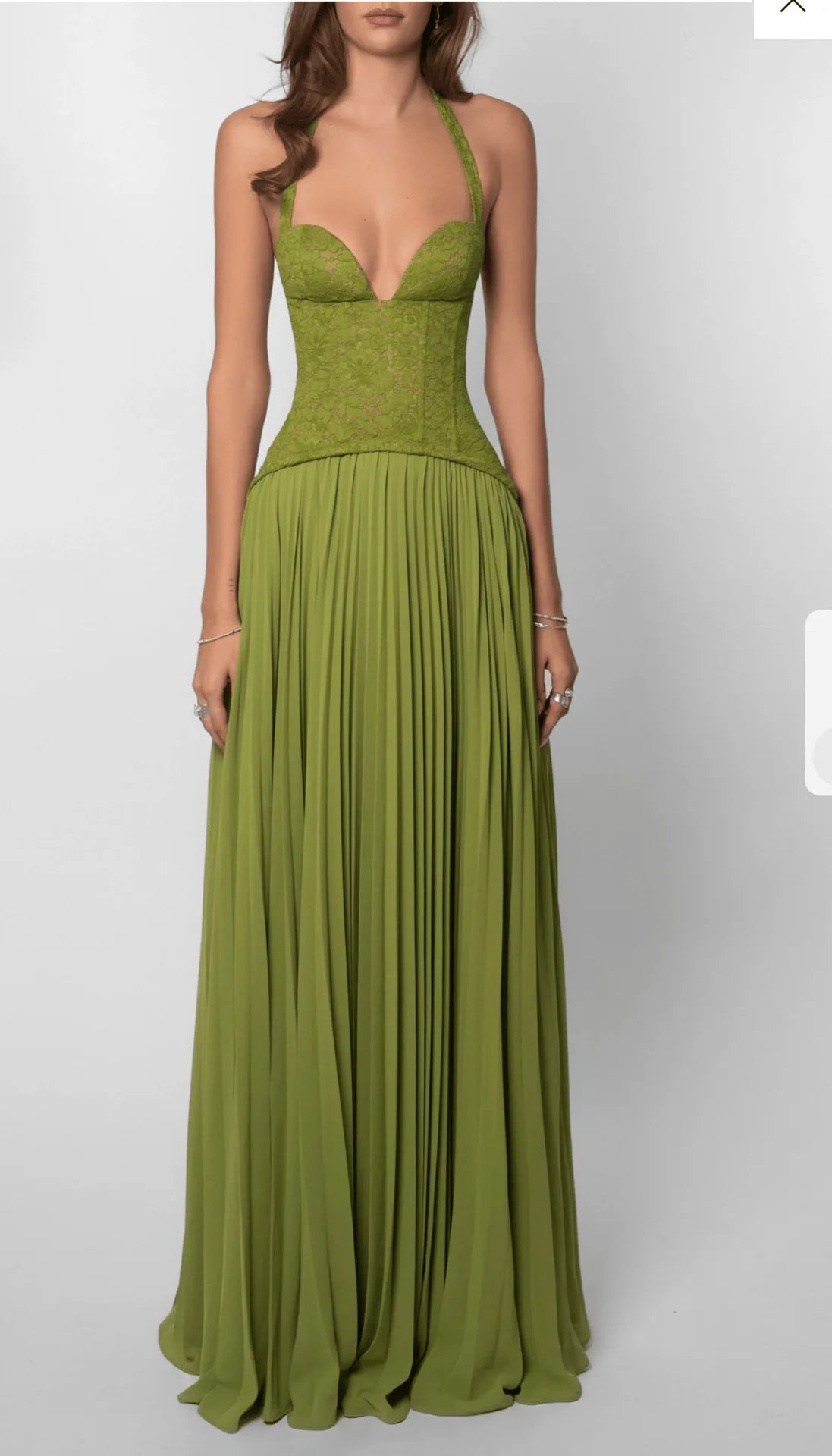 Lace Corset Maxi Dress with Pleated Skirt