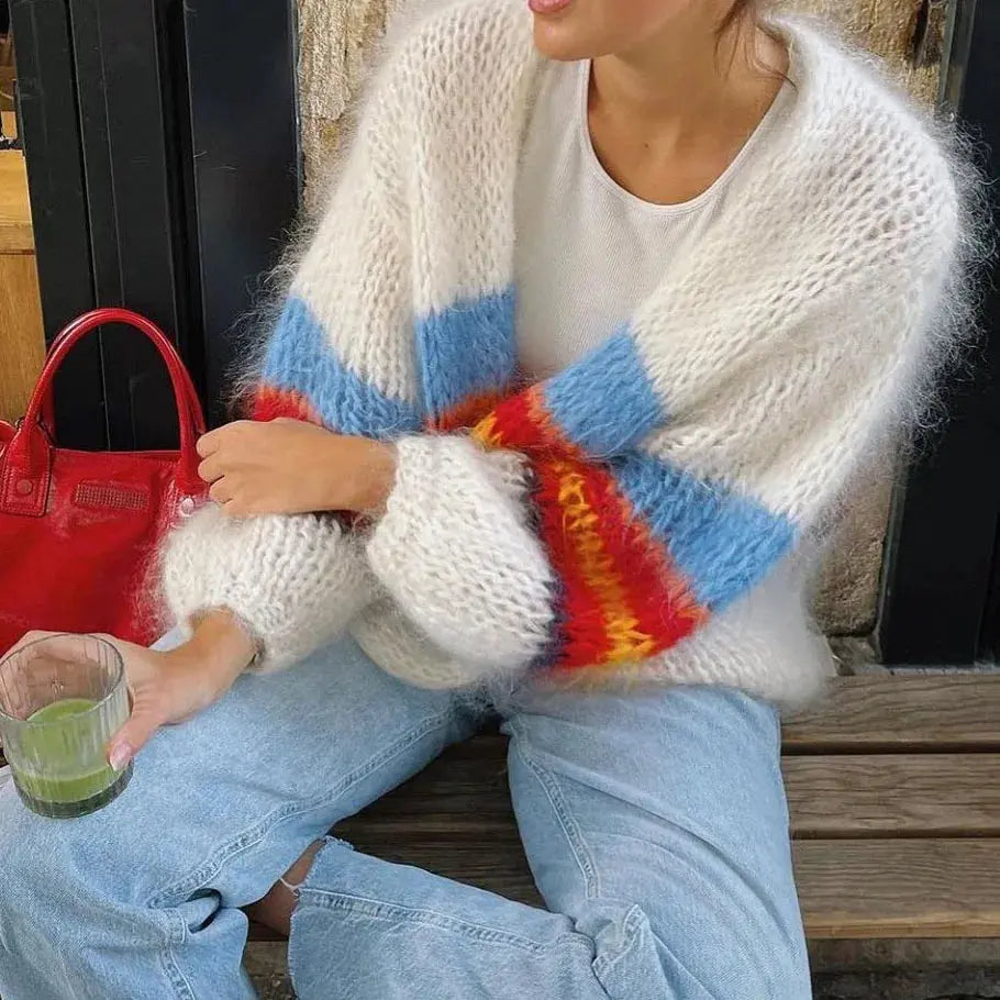 Pink & Purple Chunky Knit Cardigan | Oversized Handmade Jacquard Sweater MYLINE