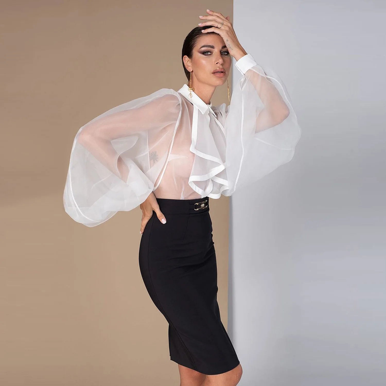 Sheer Ruffle Statement Blouse