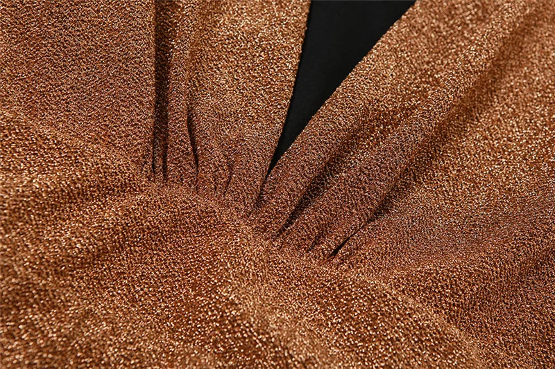 Bronze Shimmer Deep-V Long Sleeve Maxi Dress MYLINE