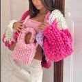 Pink & Purple Chunky Knit Cardigan | Oversized Handmade Jacquard Sweater MYLINE