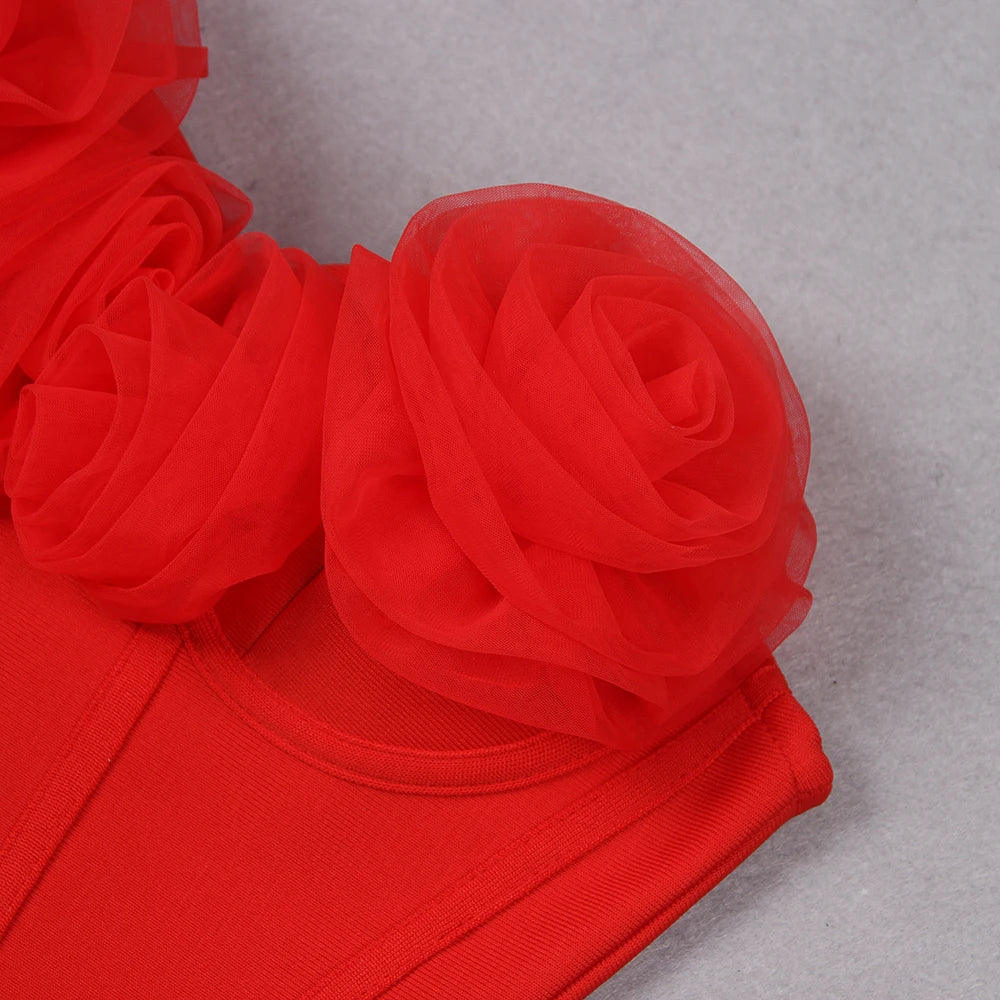 Red Rose Strapless Bandage Mini Dress