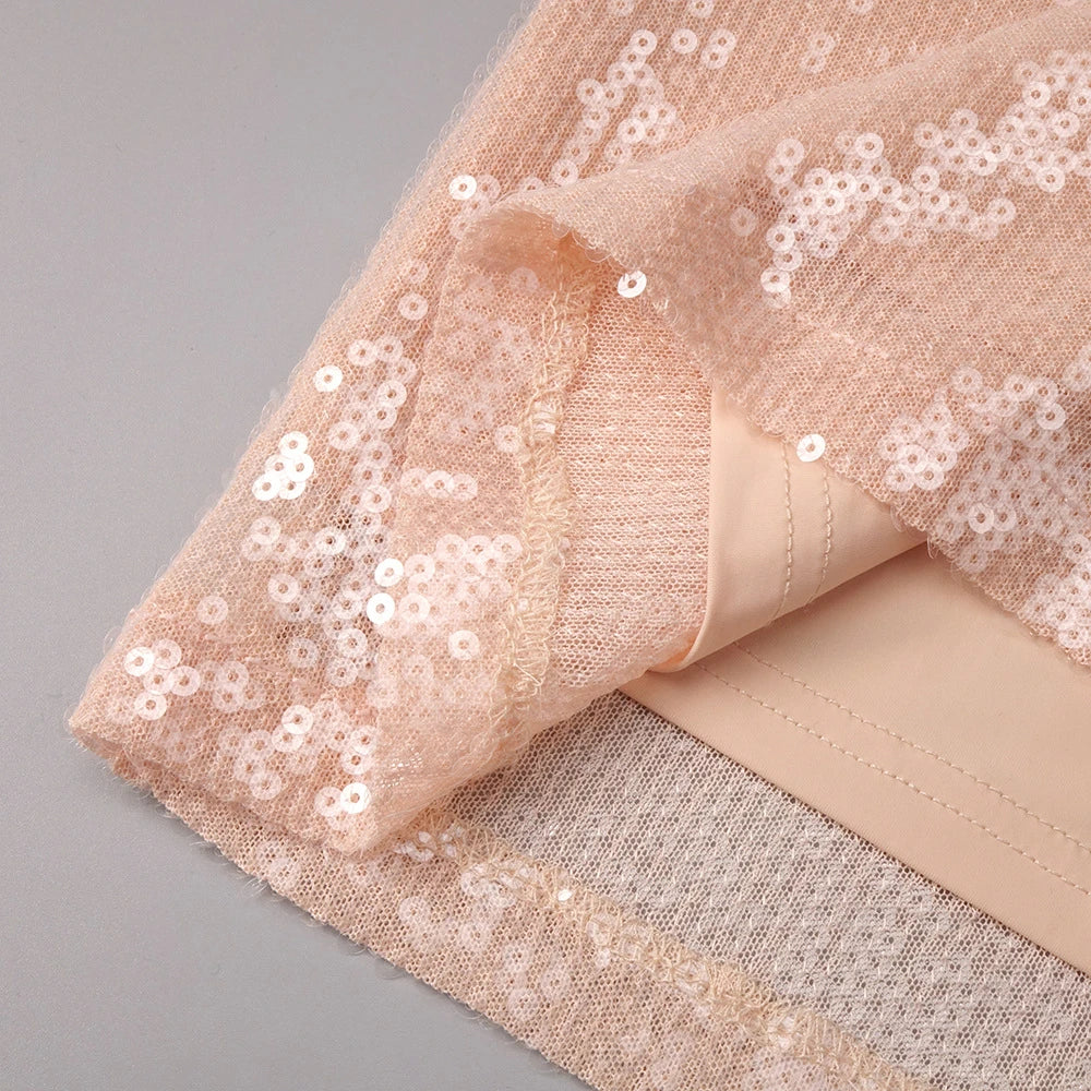 The Seraphina Strapless Sequin Corset Maxi Dress – Champagne Nude