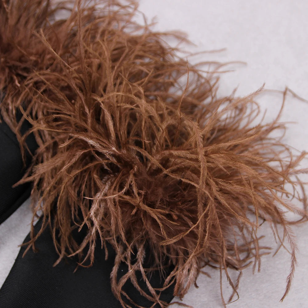 Feather Off-Shoulder Bandage Midi Dress