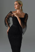 Black Polka Dot Mesh Long Sleeve Midi Dress