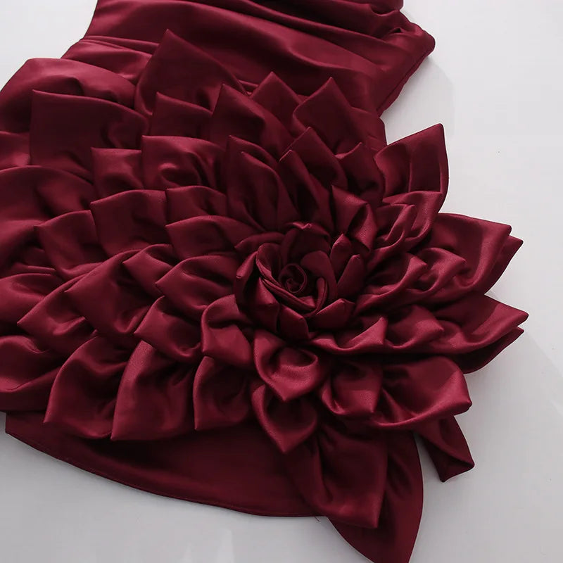 Sculptural Satin Rosette Mini Dress