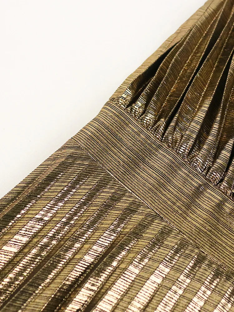 Golden Aura One-Shoulder Pleated Gown