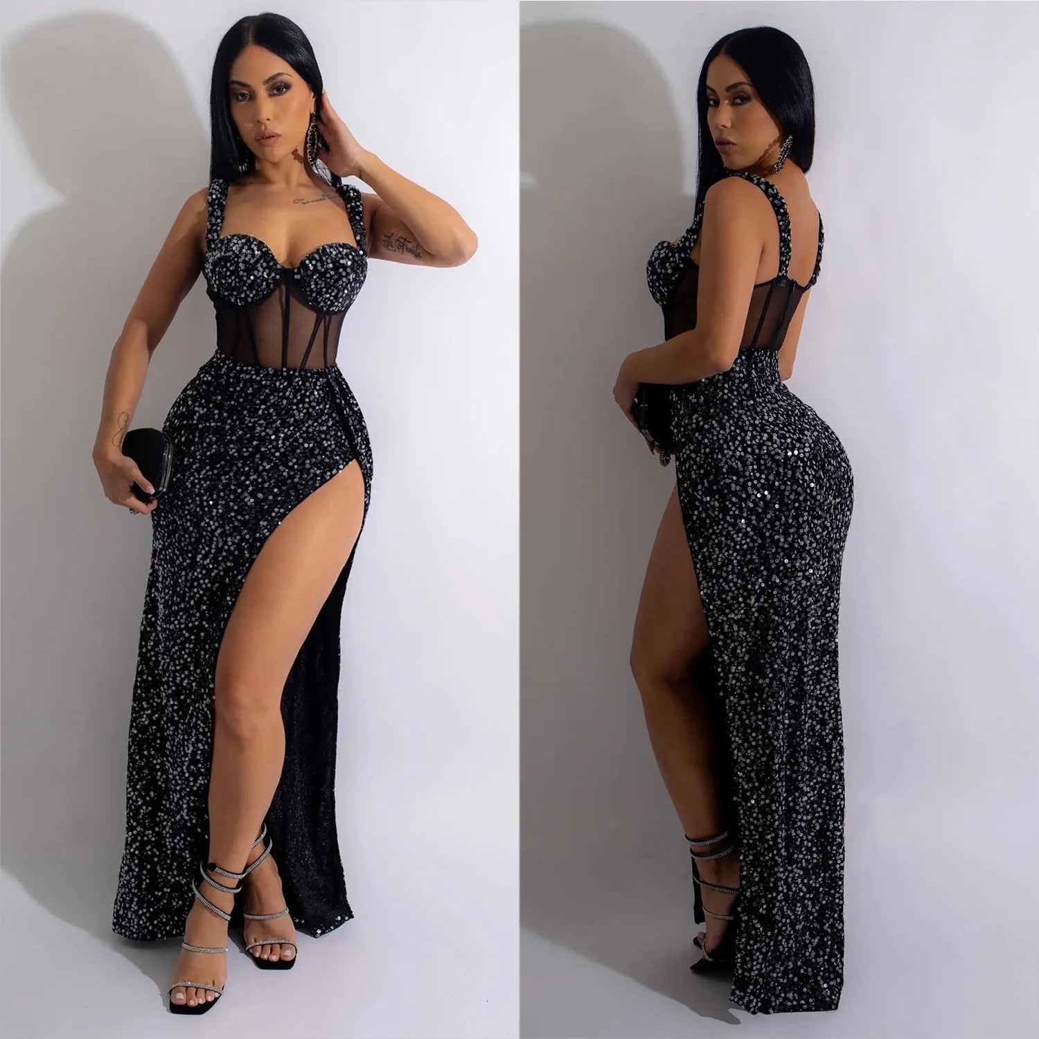 Sequin Corset Split Maxi Dress