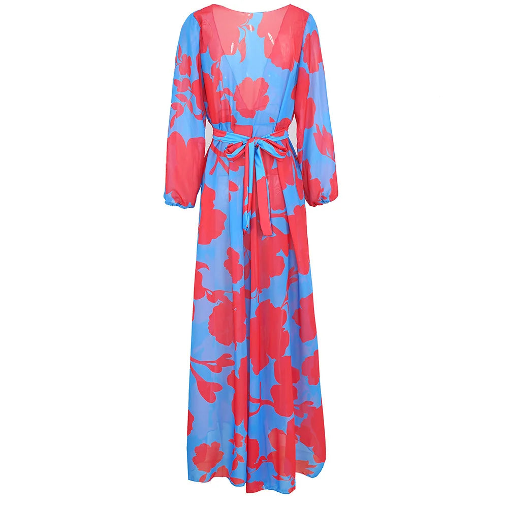 Sheer Printed Maxi Cover-Up Dress