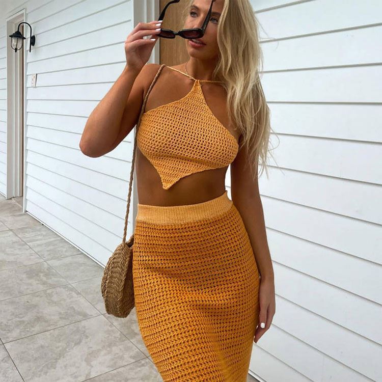 Ombre Crochet Halter Skirt Set