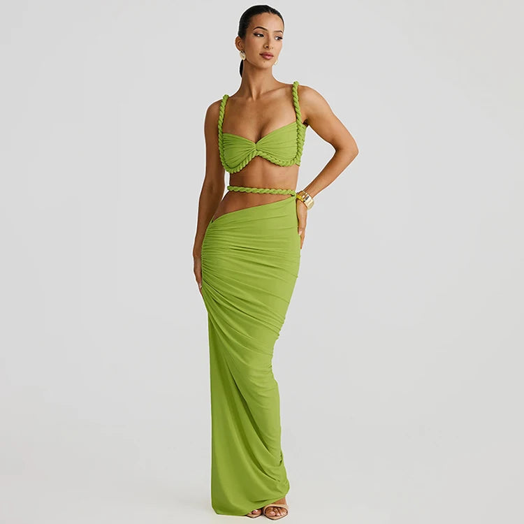 Rope Strap Cut-Out Two-Piece Maxi Dress