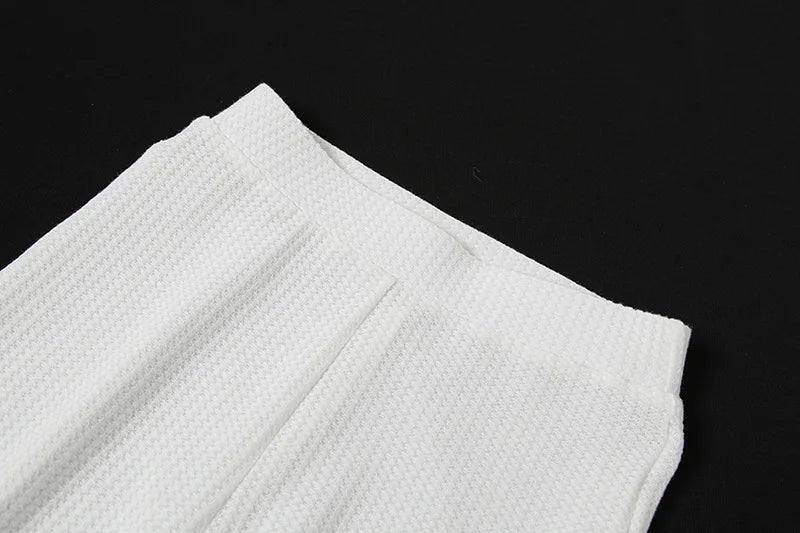 White Textured Two-Piece Set with Sculpted Bust & High-Waist Pants