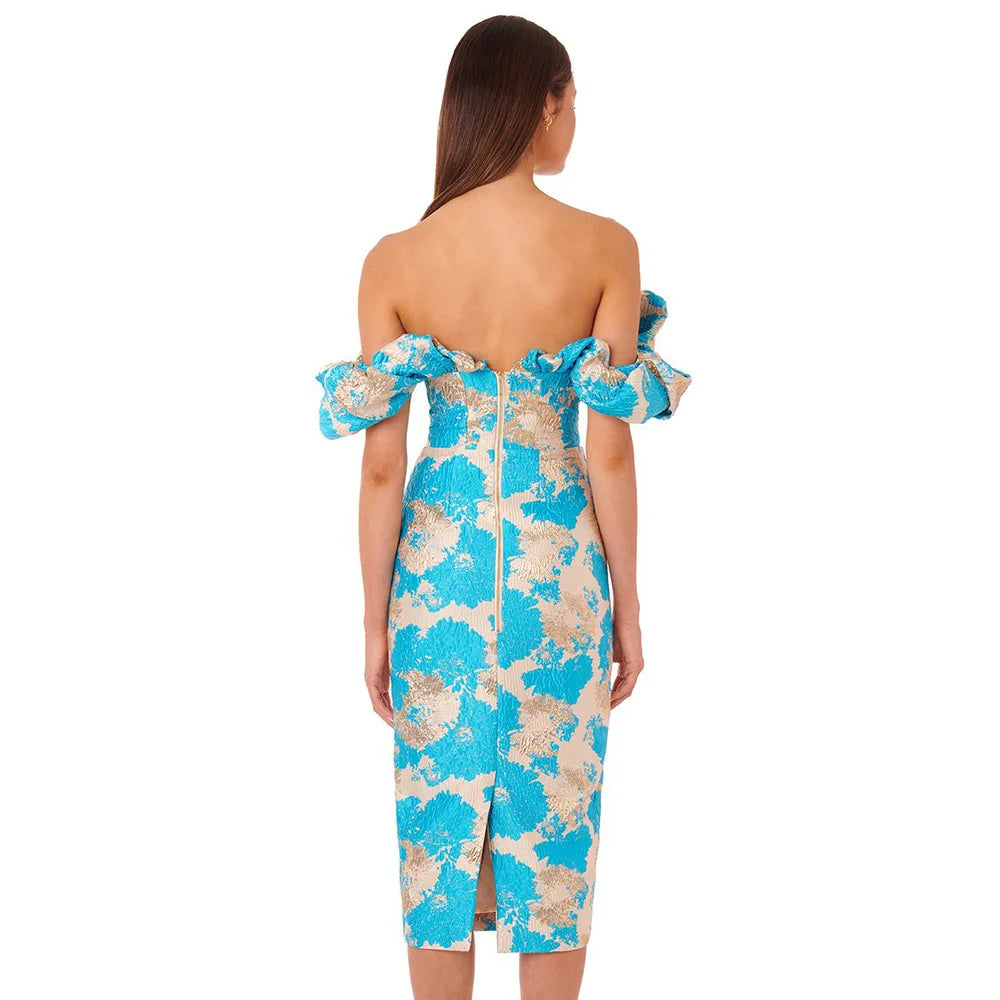Ruffle Jacquard Midi Dress