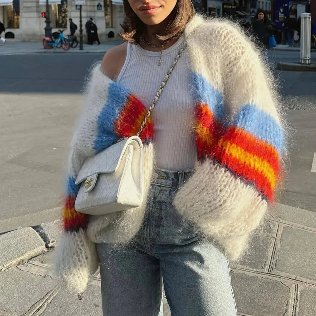 Pink & Purple Chunky Knit Cardigan | Oversized Handmade Jacquard Sweater MYLINE