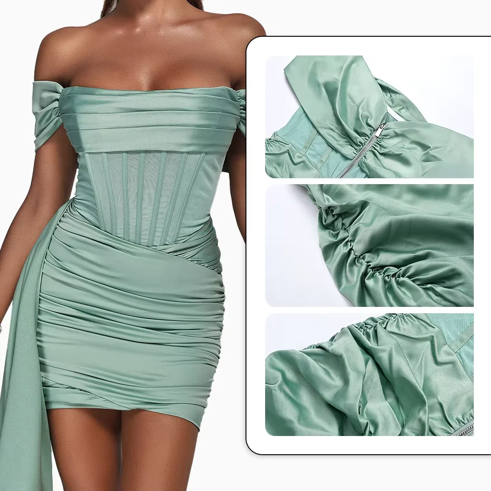 Sage Satin Corset Mini Dress