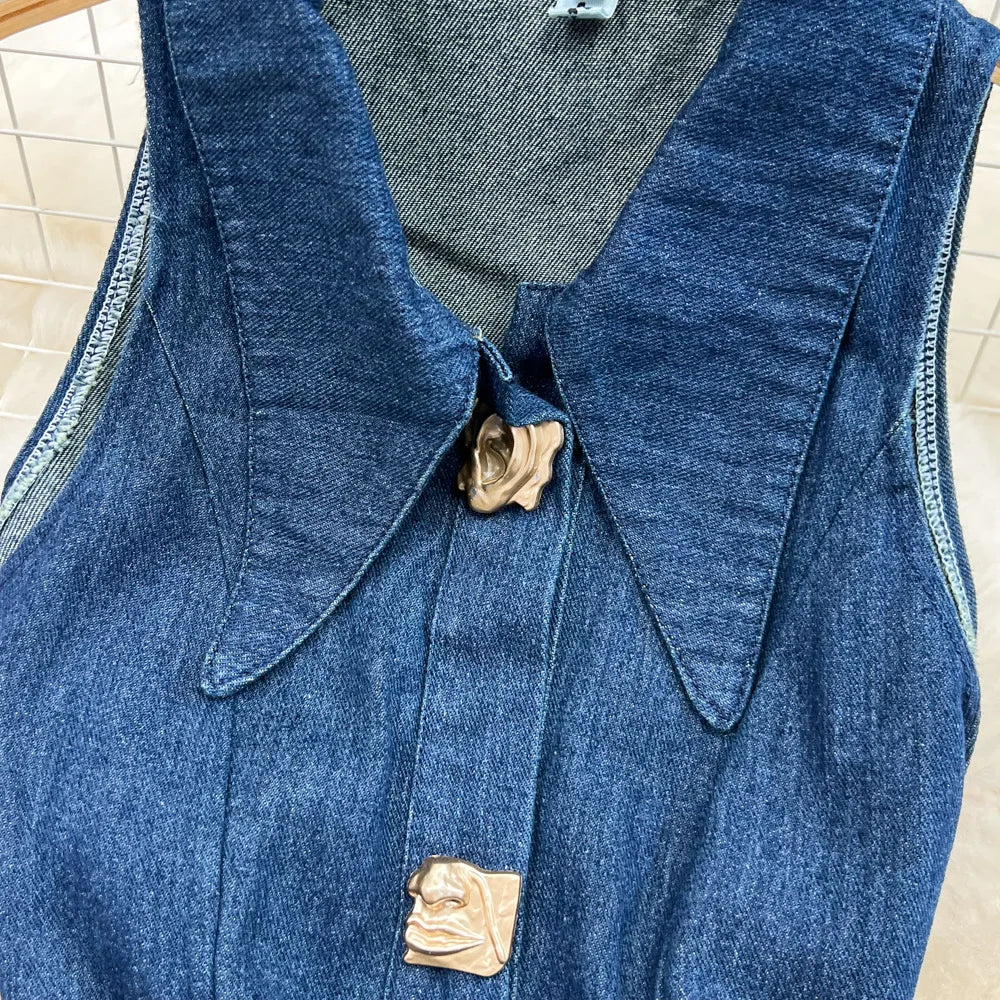 Vintage Denim Cut-Out Maxi Dress