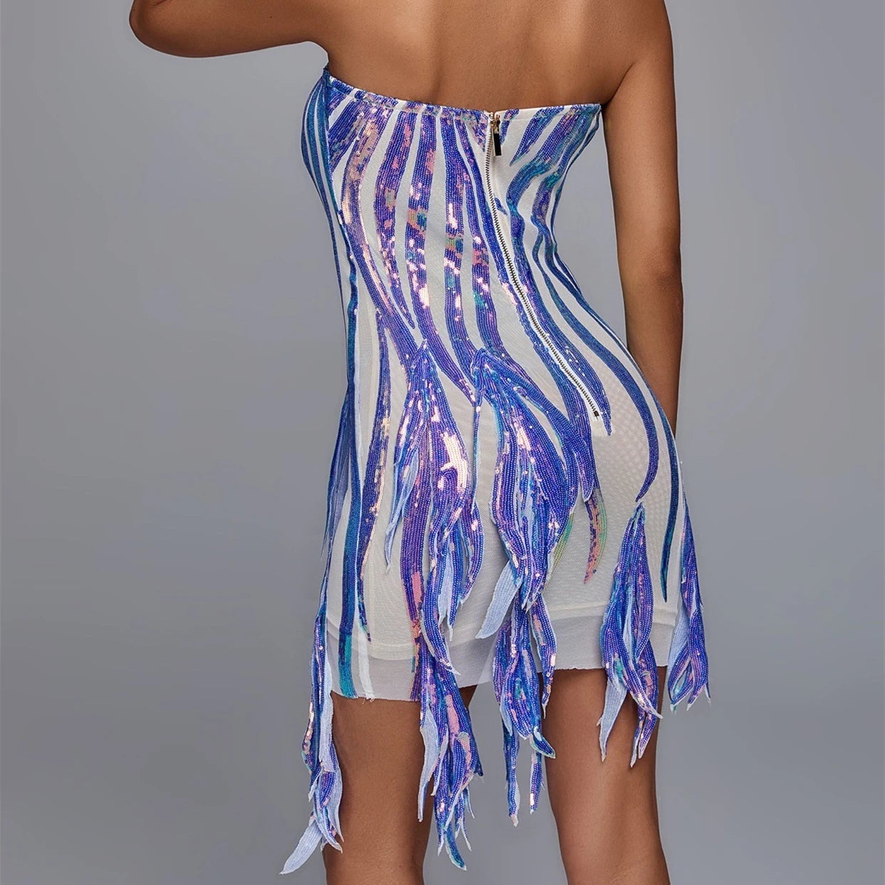 Ocean Flame Strapless Sequin Mini Dress