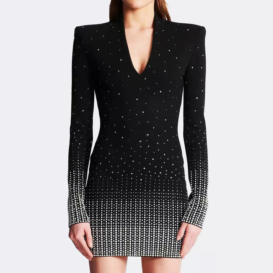 Black Rhinestone Mini Dress