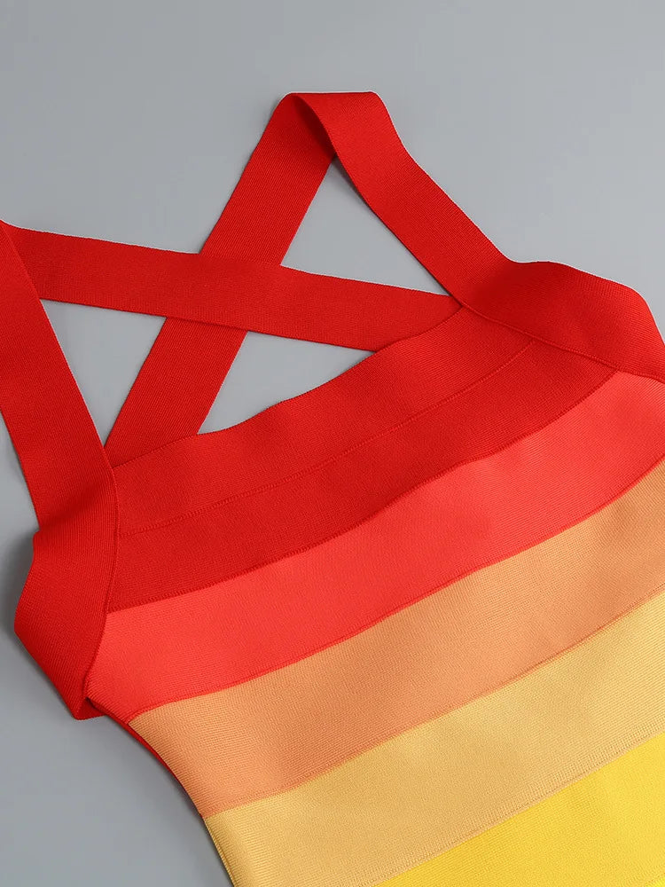 Rainbow Gradient Bandage Mini Dress