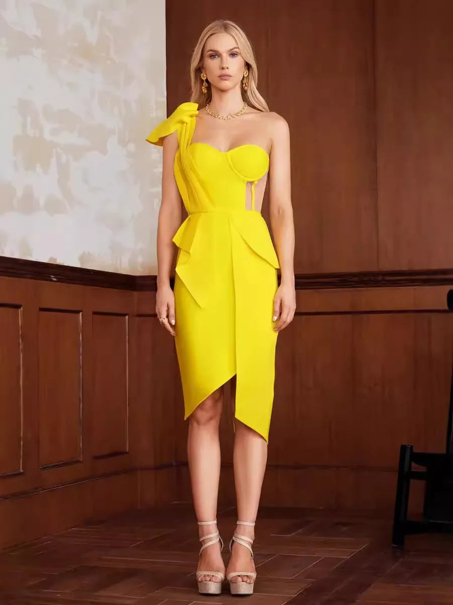 One-Shoulder Asymmetric Midi Dress