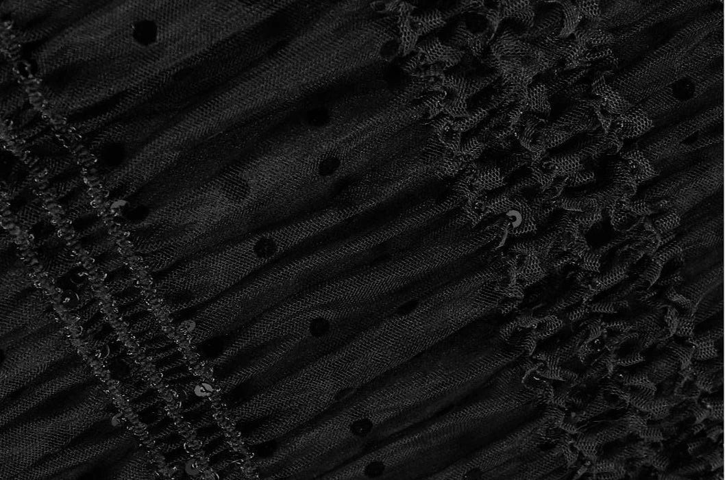 Black Polka Dot Mesh Long Sleeve Midi Dress