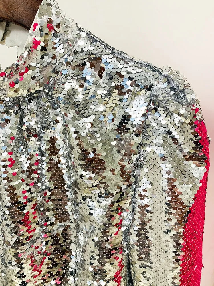 Silver Sequin Long Sleeve Flared Mini Dress MYLINE