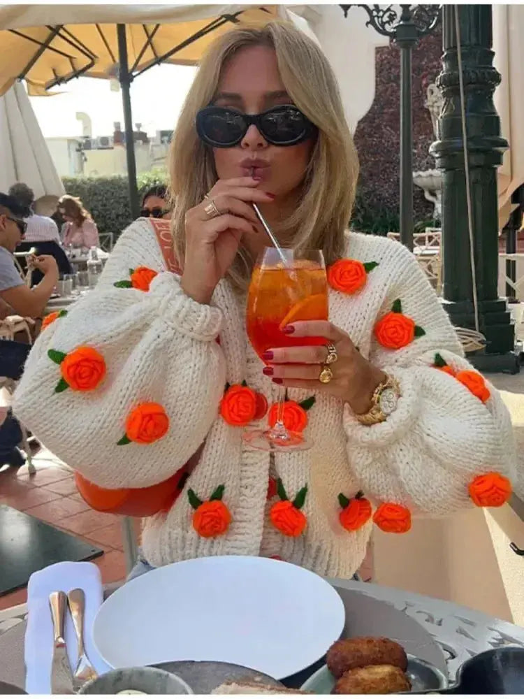 Floral Knit Cardigan | Spring V-Neck Sweater | Handcrafted Cozy Button-Up MYLINE