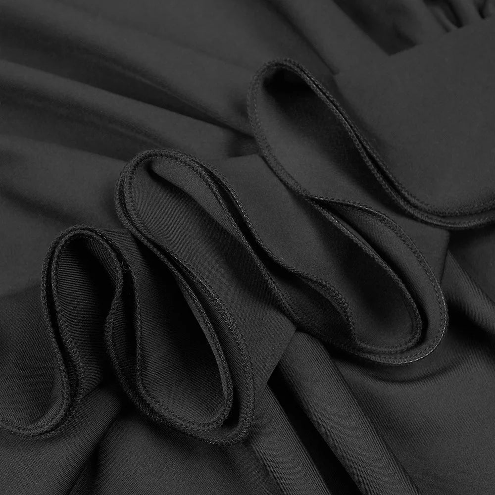 Midnight Muse Black Long Sleeve Ruched Evening Dress MYLINE