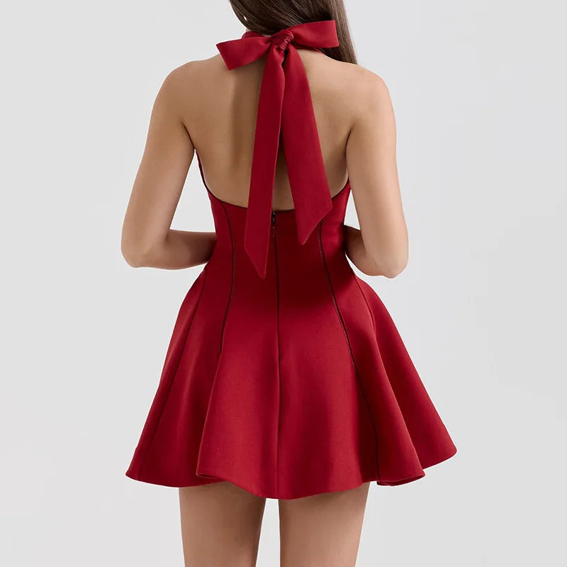 Retro Halter Backless Mini Dress