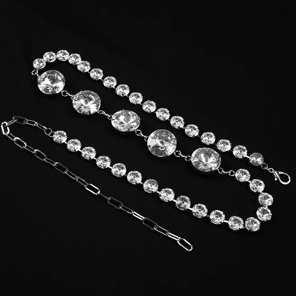 Elegant Long Dress with Diamond Chain Waist