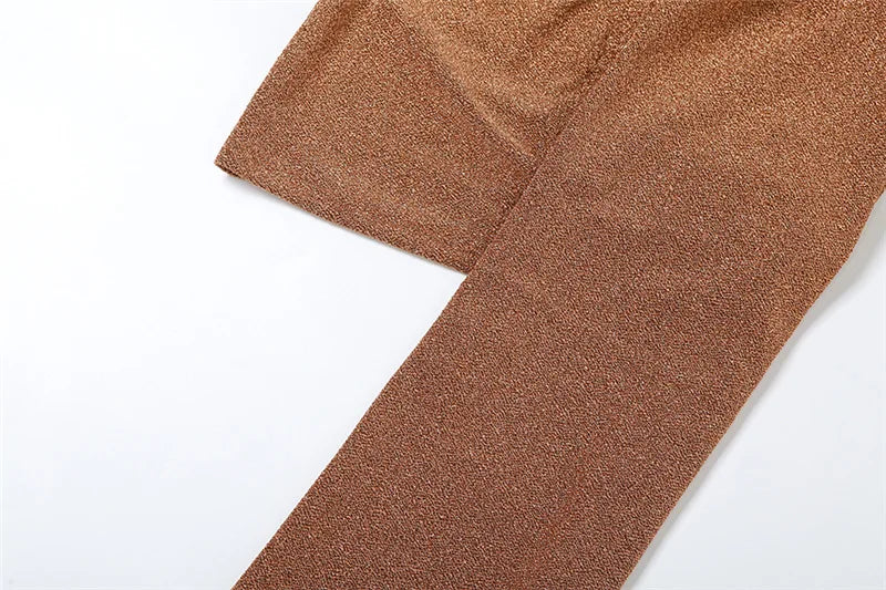 Bronze Shimmer Deep-V Long Sleeve Maxi Dress MYLINE